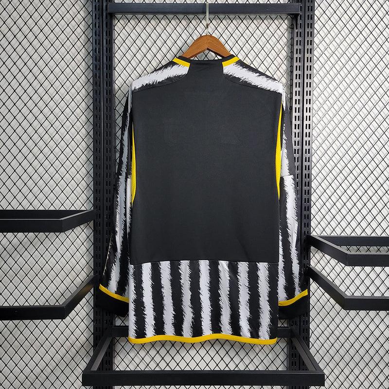 CAMISA MANGA LONGA DO JUVENTUS 23/24 BRANCO, PRETO E AMARELO - VELOP SPORTS
