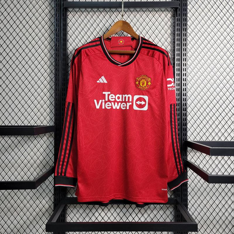 CAMISA MANGA LONGA DO MANCHESTER UNITED 23/24 VERMELHO - VELOP SPORTS