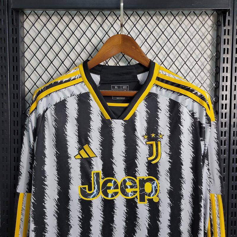 CAMISA MANGA LONGA DO JUVENTUS 23/24 BRANCO, PRETO E AMARELO - VELOP SPORTS