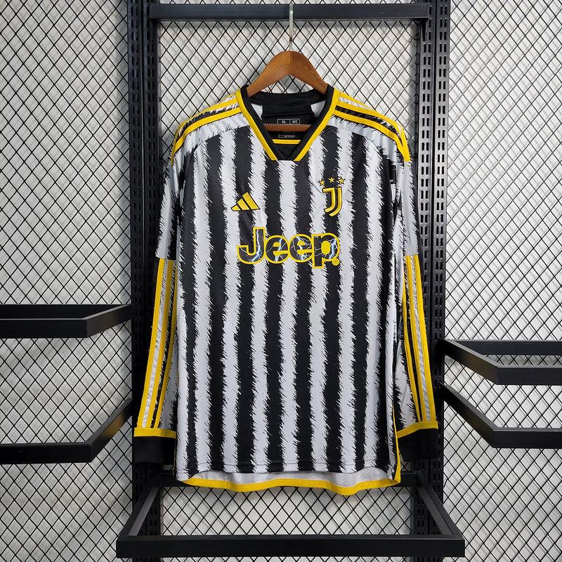CAMISA MANGA LONGA DO JUVENTUS 23/24 BRANCO, PRETO E AMARELO - VELOP SPORTS