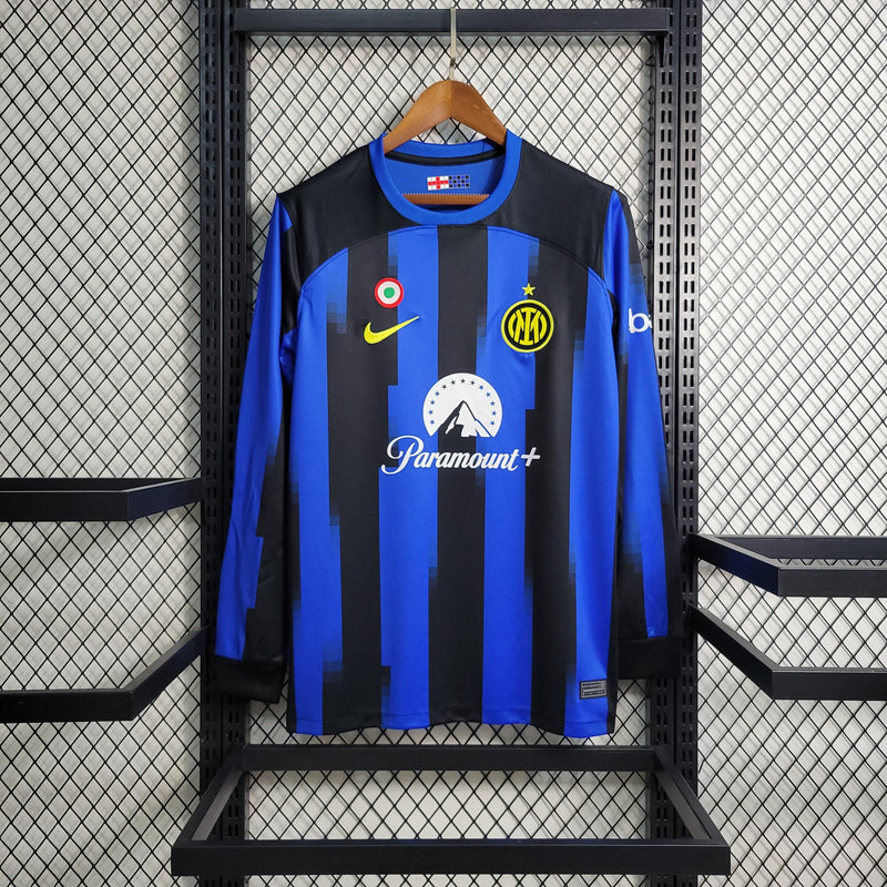 CAMISA MANGA LONGA DO INTER DE MILAN 23/24 AZUL E PRETO - VELOP SPORTS