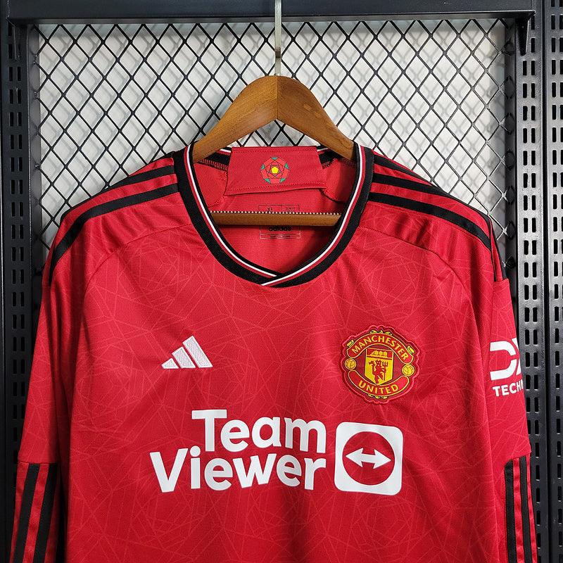 CAMISA MANGA LONGA DO MANCHESTER UNITED 23/24 VERMELHO - VELOP SPORTS