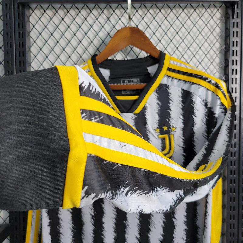 CAMISA MANGA LONGA DO JUVENTUS 23/24 BRANCO, PRETO E AMARELO - VELOP SPORTS