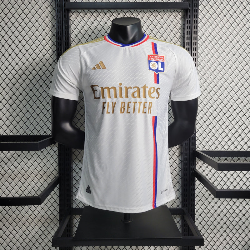 CAMISA VERSÃO PLAYER DO LYON 22/23 BRANCO E DOURADO - VELOP SPORTS