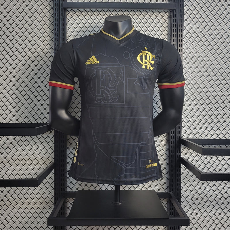 CAMISA VERSÃO PLAYER DO FLAMENGO 22/23 PRETO E DOURADO - VELOP SPORTS